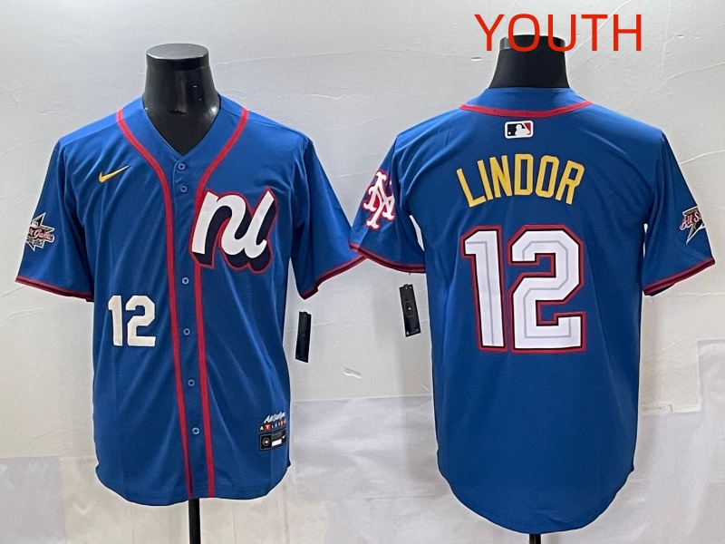 Youth 2025 New York Mets #12 Lindor Blue All star Nike MLB Jersey style 002->youth mlb jersey->Youth Jersey
